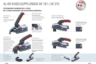 AL-KO AK 270-50mm Kugelkupplung gebremste Anhänger bis 2.700kg inkl. Soft Dock