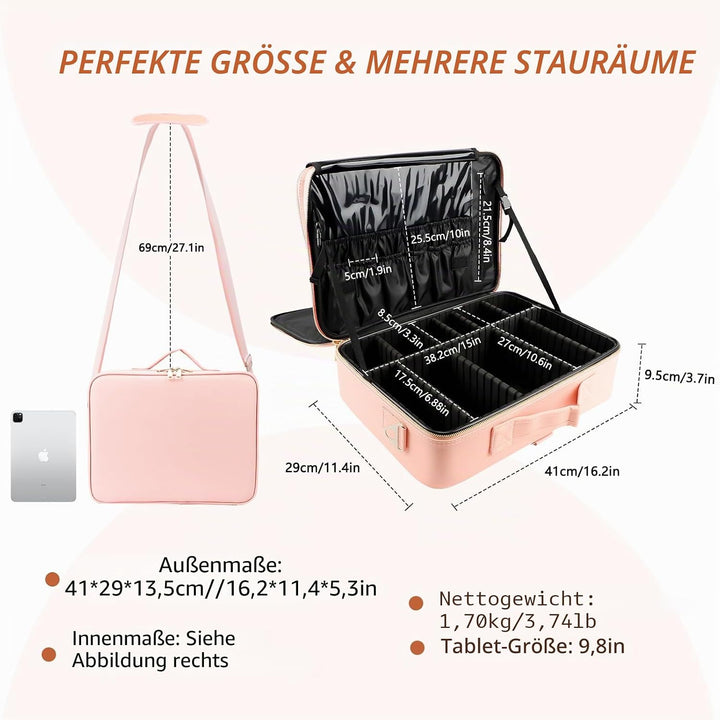 Kosmetiktasche, 3 Lagen Grosse Kapazität Professionelle PU Leder Make Up Organizer Tasche wasserdich