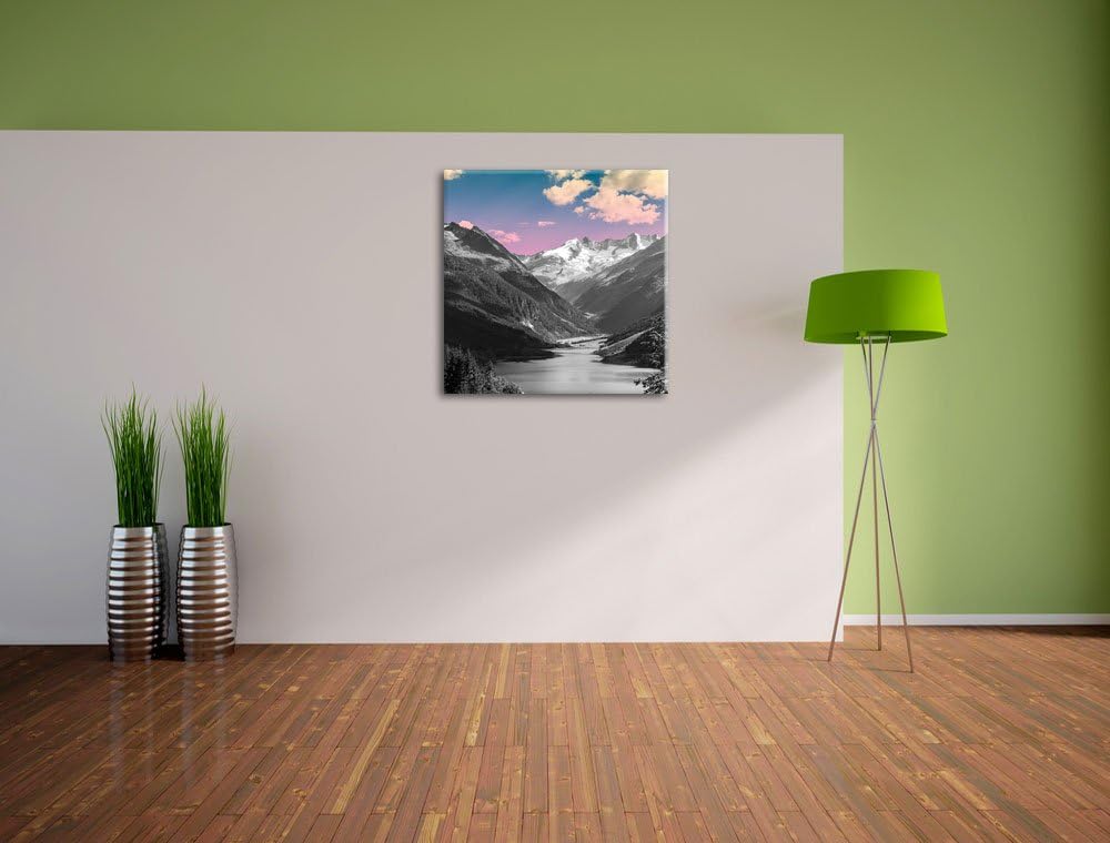 Pixxprint ruhiger See in Berglandschaft als Leinwandbild Quadratisch| Grösse: 70x70 | Wandbild| Kuns
