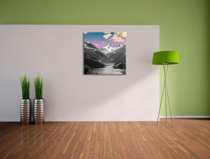 Pixxprint ruhiger See in Berglandschaft als Leinwandbild Quadratisch| Grösse: 70x70 | Wandbild| Kuns