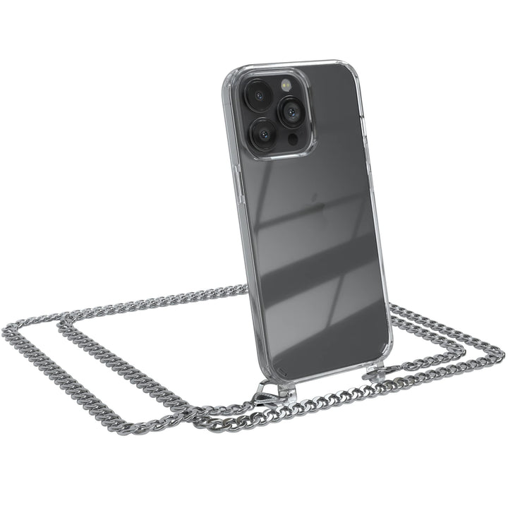 EAZY CASE Handykette kompatibel mit iPhone 13 Pro Handyhülle mit Metall Umhängeband und Ersatz Korde