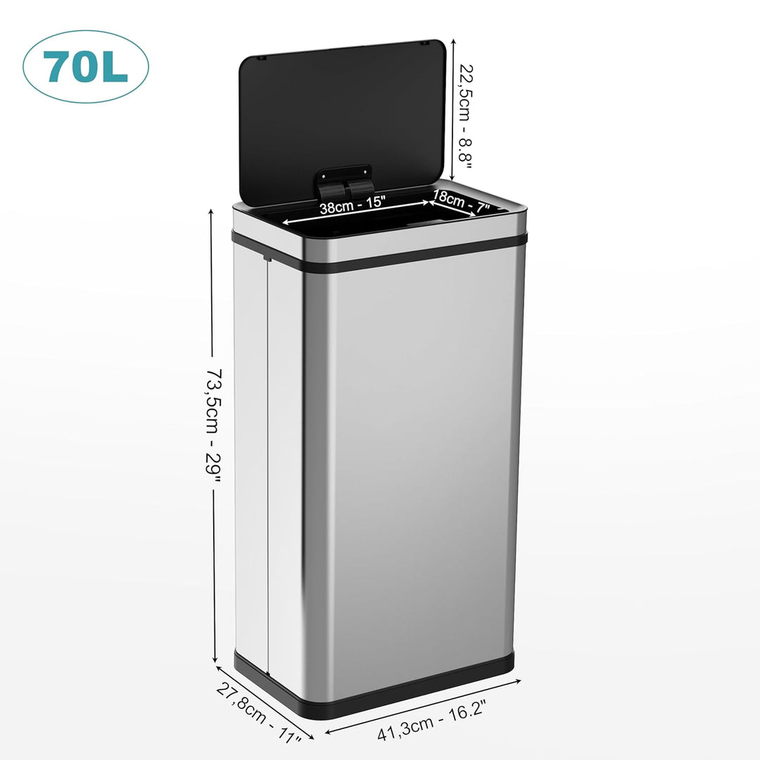 Ribelli Edelstahl Mülleimer 70 Liter - Abfalleimer mit Sensor - Automatisches Öffnen und Schliessen