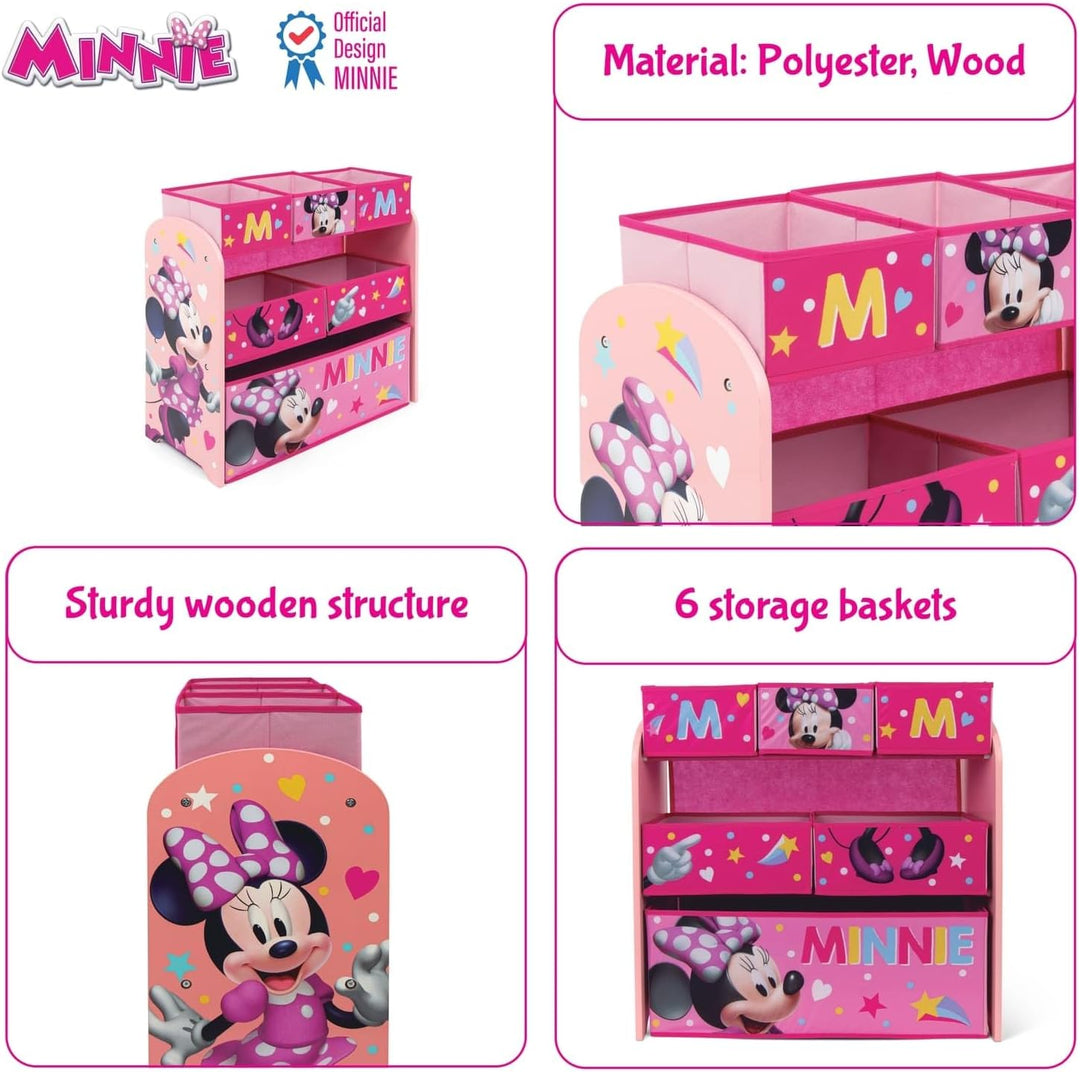 ARDITEX – Organizer aus Holz mit 6 Textilboxen mit Minnie-Mouse-Motiv von Disney – 62x30x60cm – Farb