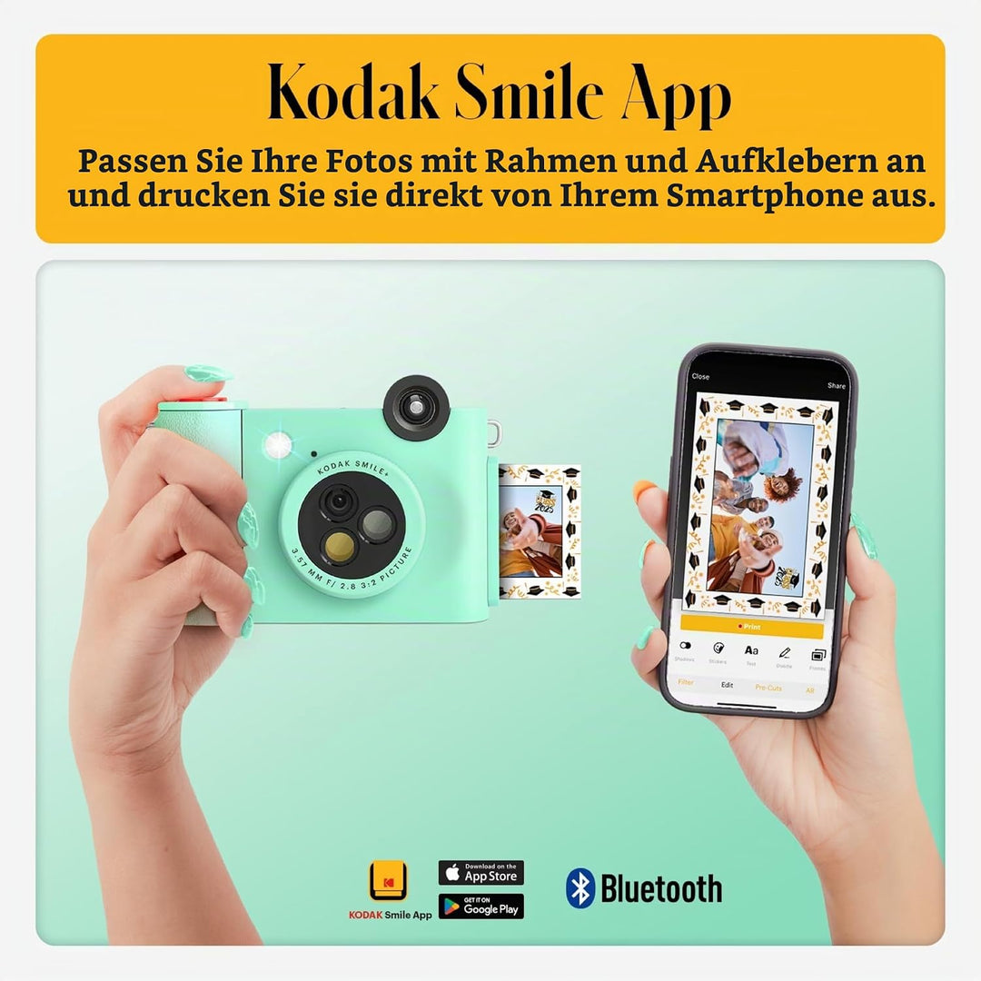 KODAK Smile+ 2 in 1 Digitale Sofortbildkamera &amp; kabelloser Bluetoot Fotodrucker, 10 MP, drehbares Ob