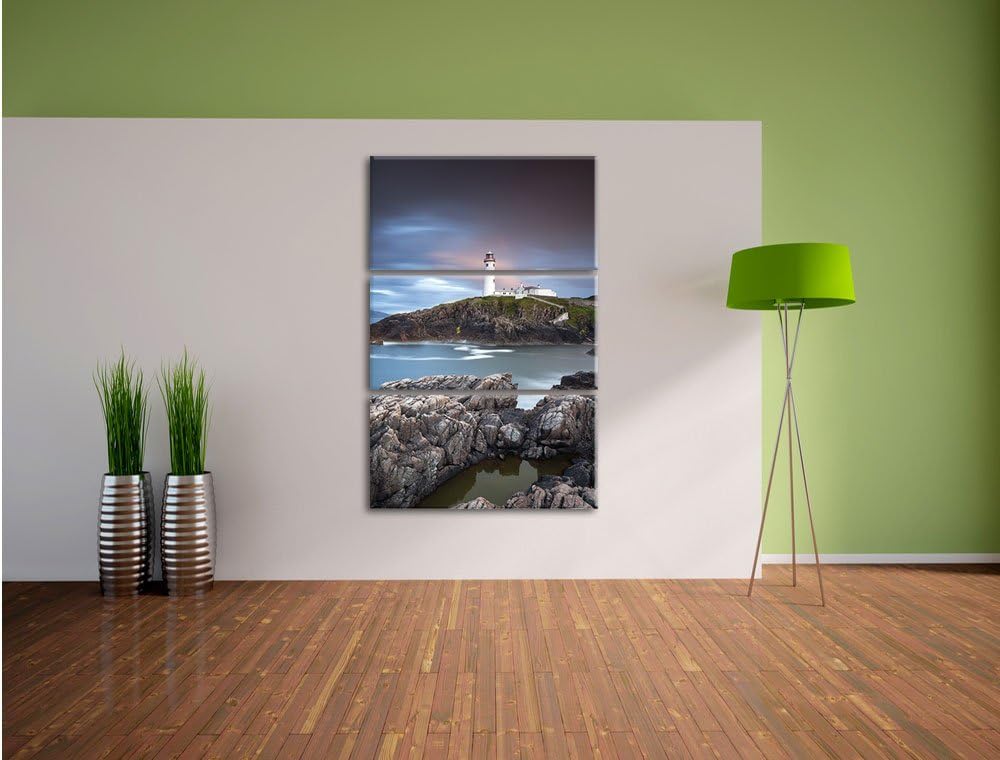 Pixxprint Leuchtturm im Meer 3-Teiler Leinwandbild 120x80 Bild auf Leinwand
