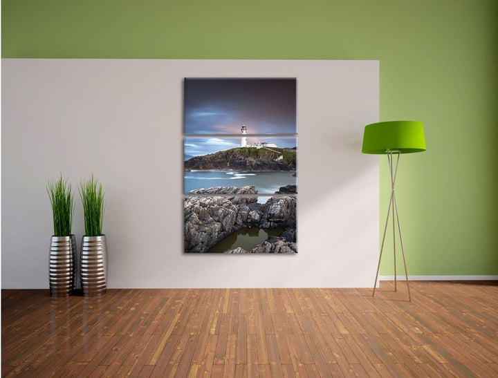 Pixxprint Leuchtturm im Meer 3-Teiler Leinwandbild 120x80 Bild auf Leinwand