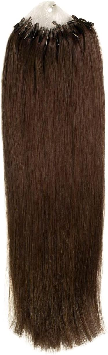 hair2heart Premium Microring Extensions Echthaar glatt - 50 Strähnen 0.8g 40cm 6/3 dunkelblond gold