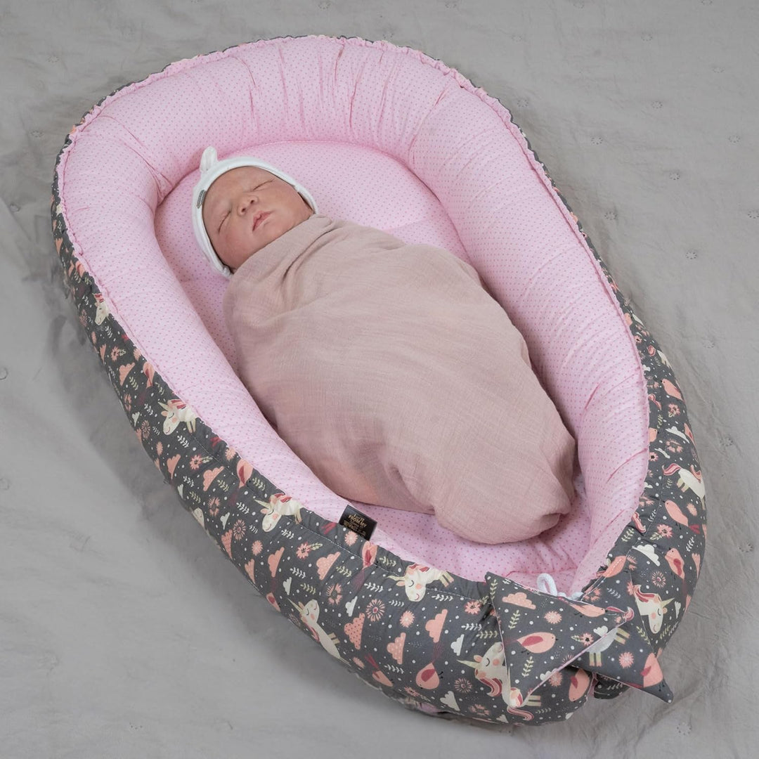 PaLulli Babynest 4-TLG Set 95x55 cm | Babyausstattung mit Matratze & Kuscheldecke | 100% Baumwolle,