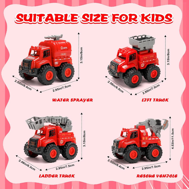 4er Set Feuerwehrautos Spielzeug für Kinder – Push and Go Feuerwehr Fahrzeuge ohne Batterie – Inkl.