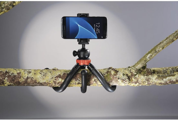 Hama Stativ Flexpro (für Smartphone, GoPro und Kameras, mit Gelenkfüssen, Höhe 27 cm) schwarz/rot sc