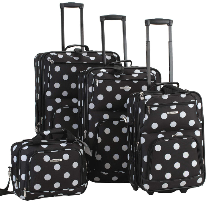 Rockland Polka Softside Gepäck-Set, aufrecht stehend, Schwarze Punkte, 4-Piece Set (14/19/24/28), Po