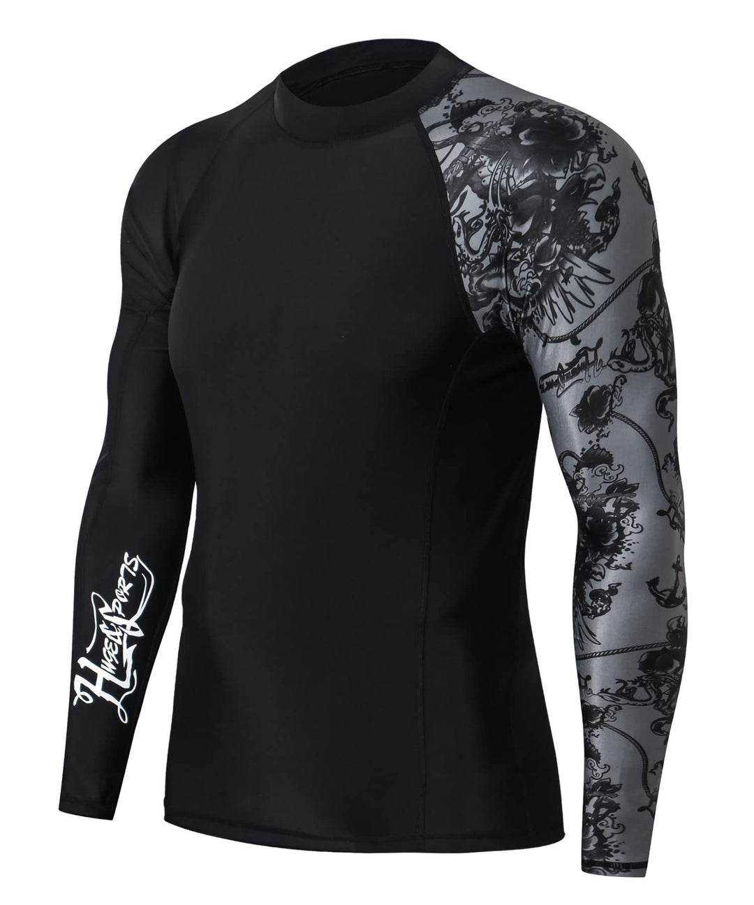 HUGE SPORTS Badeshirts für Männer UPF 50+ Schnelltrocknende Kompression Langarm Herren Rash Guard L