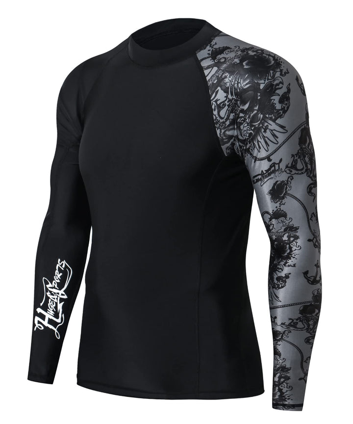 HUGE SPORTS Badeshirts für Männer UPF 50+ Schnelltrocknende Kompression Langarm Herren Rash Guard L