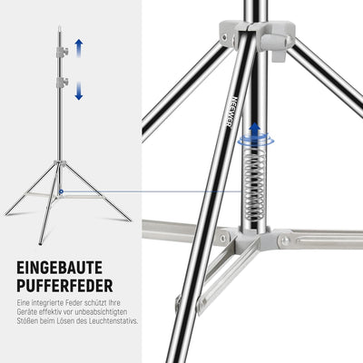 NEEWER Verbesserter 75"/190cm Lichtständer Licht Stativ Edelstahl federbelastet, faltbares Fotostati