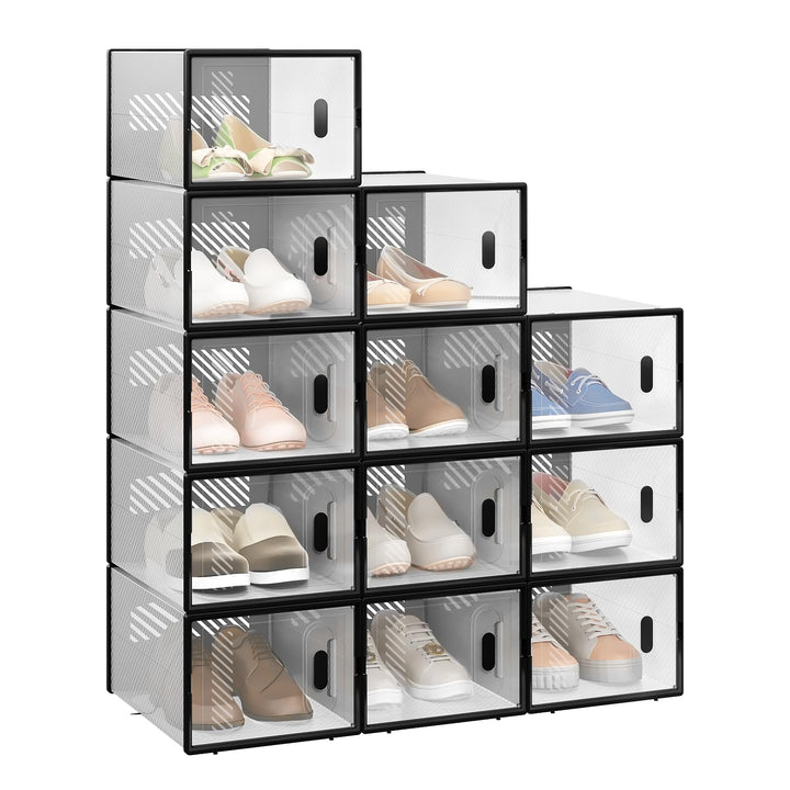 WOLTU Schuhbox stapelbar, 12er Set, Schuhkarton mit magnetischer Tür, Kunststoffbox für Schuhaufbewa