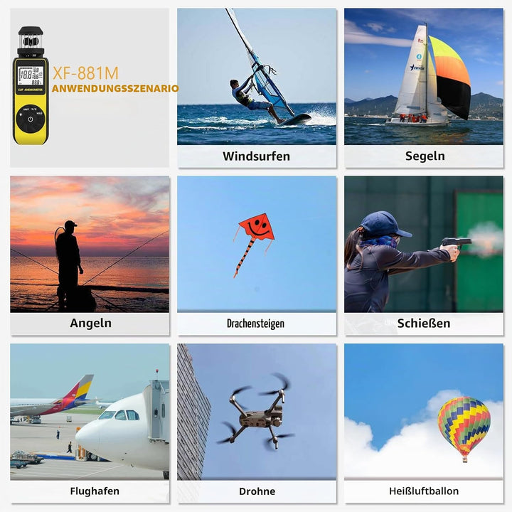 SURLABA Digital Windmesser, XF-881M Cup Anemometer ±4% Hoher Genauigkeit Wind Gauge Misst MAX/AVG Wi