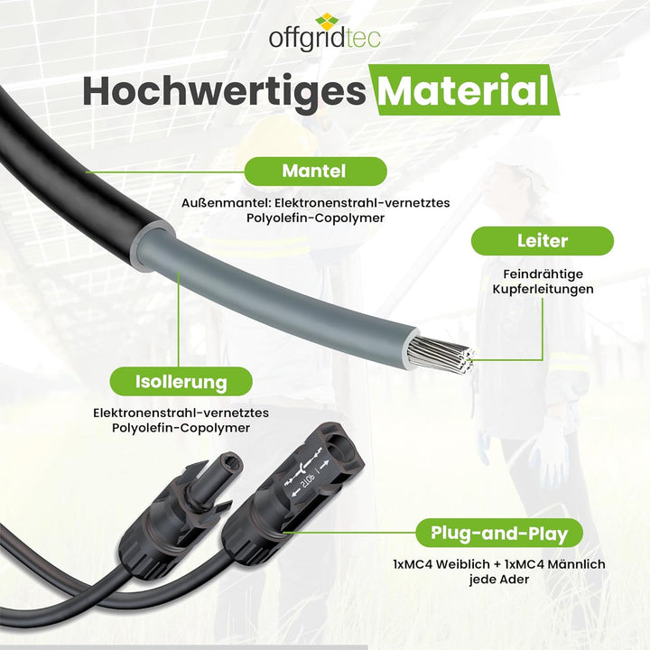 Offgridtec 8m 2x4mm² MC4 zu MC4 Verlängerung, 8m