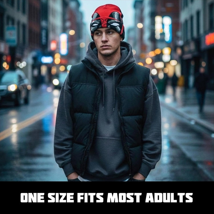 Concept One Unisex Marvel Deadpool Roll Down Cuff Beanie-Mütze, rot/schwarz, Einheitsgrösse