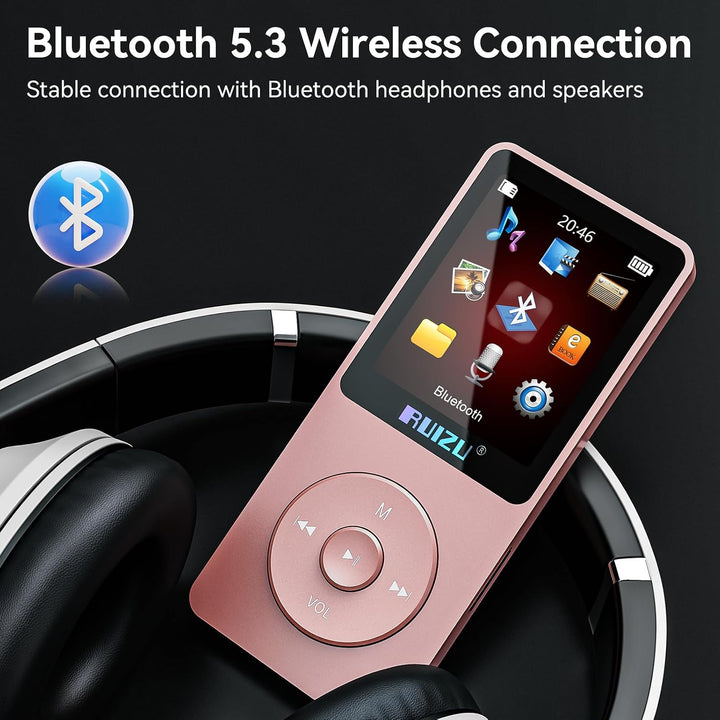 32GB MP3 Player mit Bluetooth 5.3, Ultraleicht (30 Gramm), bis zu 80 Stunden Akkulaufzeit, 1.8-Zoll-