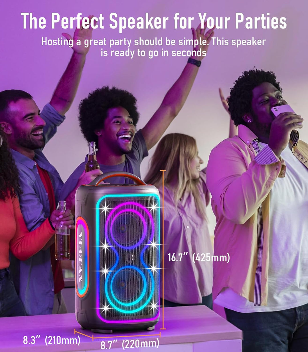 Bluetooth Lautsprecher Gross Party 200 watt, Tragbare Musikbox Bluetooth Subwoofer/LED-Lichtshow/IP6