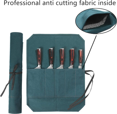 Denifiter Messer-Rolltasche für Köche, tragbarer Messerkoffer mit schnittfestem Material (Dunkelgrün