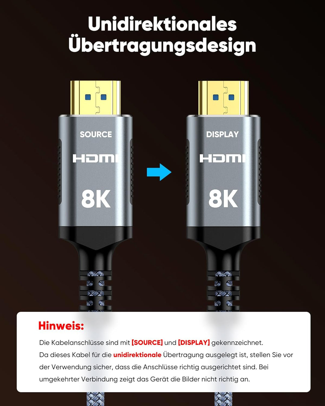 Highwings HDMI Kabel 20Meter 8K, HDMI 2.1 Kabel 48Gbps Ultra Highspeed 8K@60Hz 4K@120Hz 7680P HDR10
