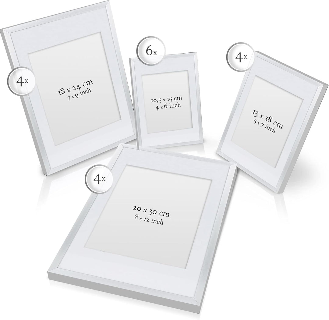 bomoe 18er Bilderrahmen Set – 6x 10x15 cm, 4x 13x18 cm, 4x 18x24 cm, 4x 20x30 cm Fotowand Fotorahmen