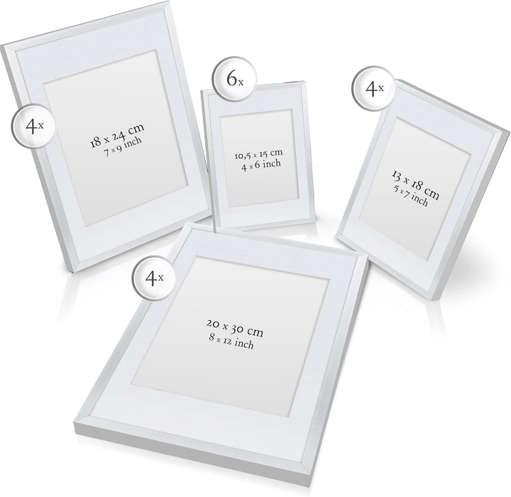 bomoe 18er Bilderrahmen Set – 6x 10x15 cm, 4x 13x18 cm, 4x 18x24 cm, 4x 20x30 cm Fotowand Fotorahmen