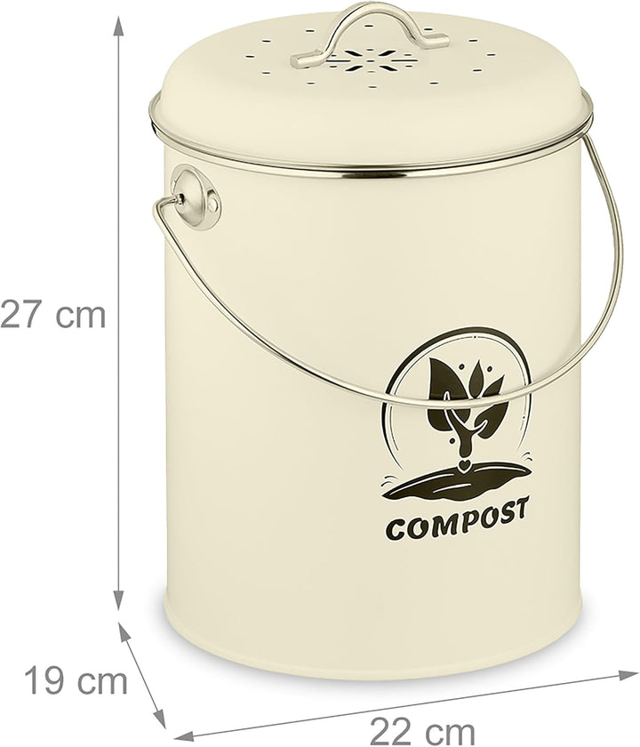 Relaxdays Komposteimer Küche 5,5 Liter, Mülleimer mit Deckel und Geruchsfilter, Abfalleimer Biomüll,