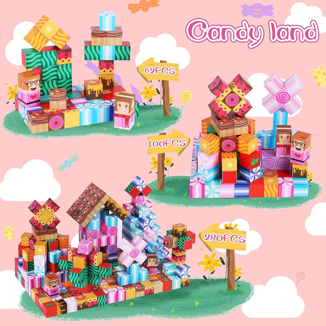 Magnetische Bausteine - 100 Pcs Magnet Spielzeug, Magnetic Blocks Bauen Fantasiewelt - Süssigkeitenw
