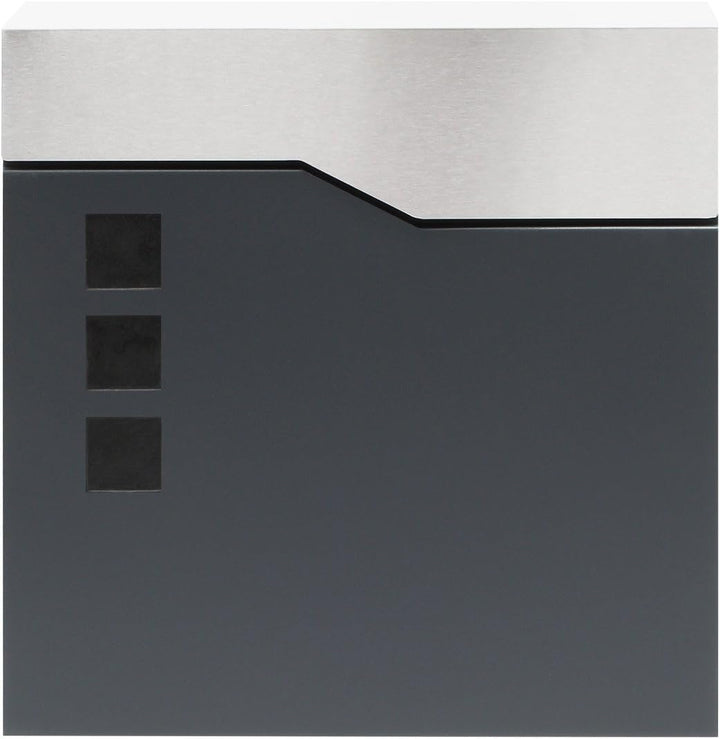 Wiltec Designer Briefkasten V20 anthrazit und Edelstahl 370 x 105 x 370 mm, Wandbriefkasten mit Schl