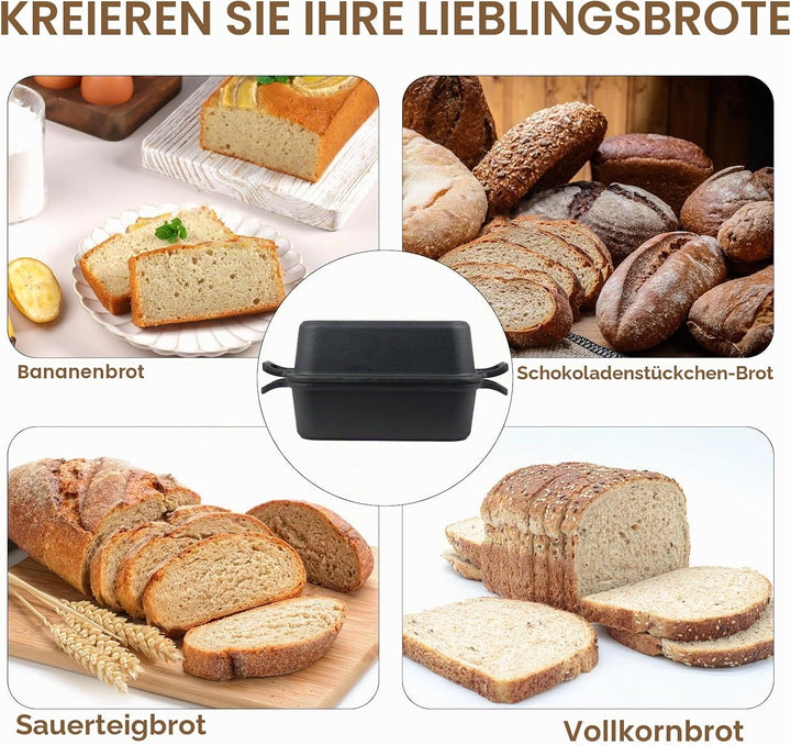 2-in-1Gusseisen Bräter mit Deckel, 23 × 13 cmBrotbackform mit Doppelgriffen und Deckelgriff rectangu