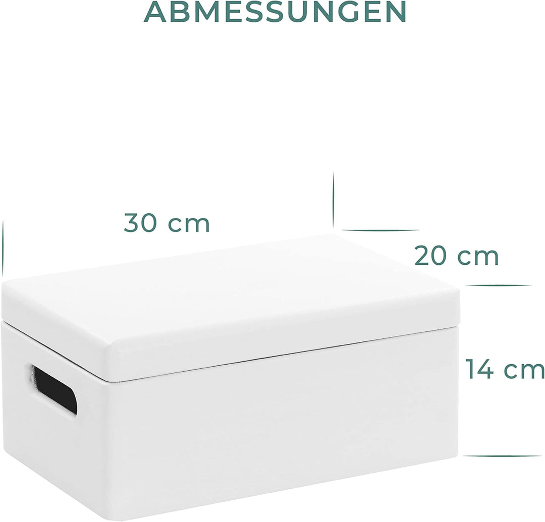 LAUBLUST Grosse Holzkiste Deckel und Griffe - 30x20x14cm, Weiss, FSC® | Allzweck-Kiste aus Holz - Au