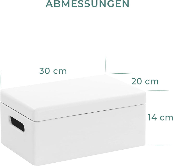 LAUBLUST Grosse Holzkiste Deckel und Griffe - 30x20x14cm, Weiss, FSC® | Allzweck-Kiste aus Holz - Au