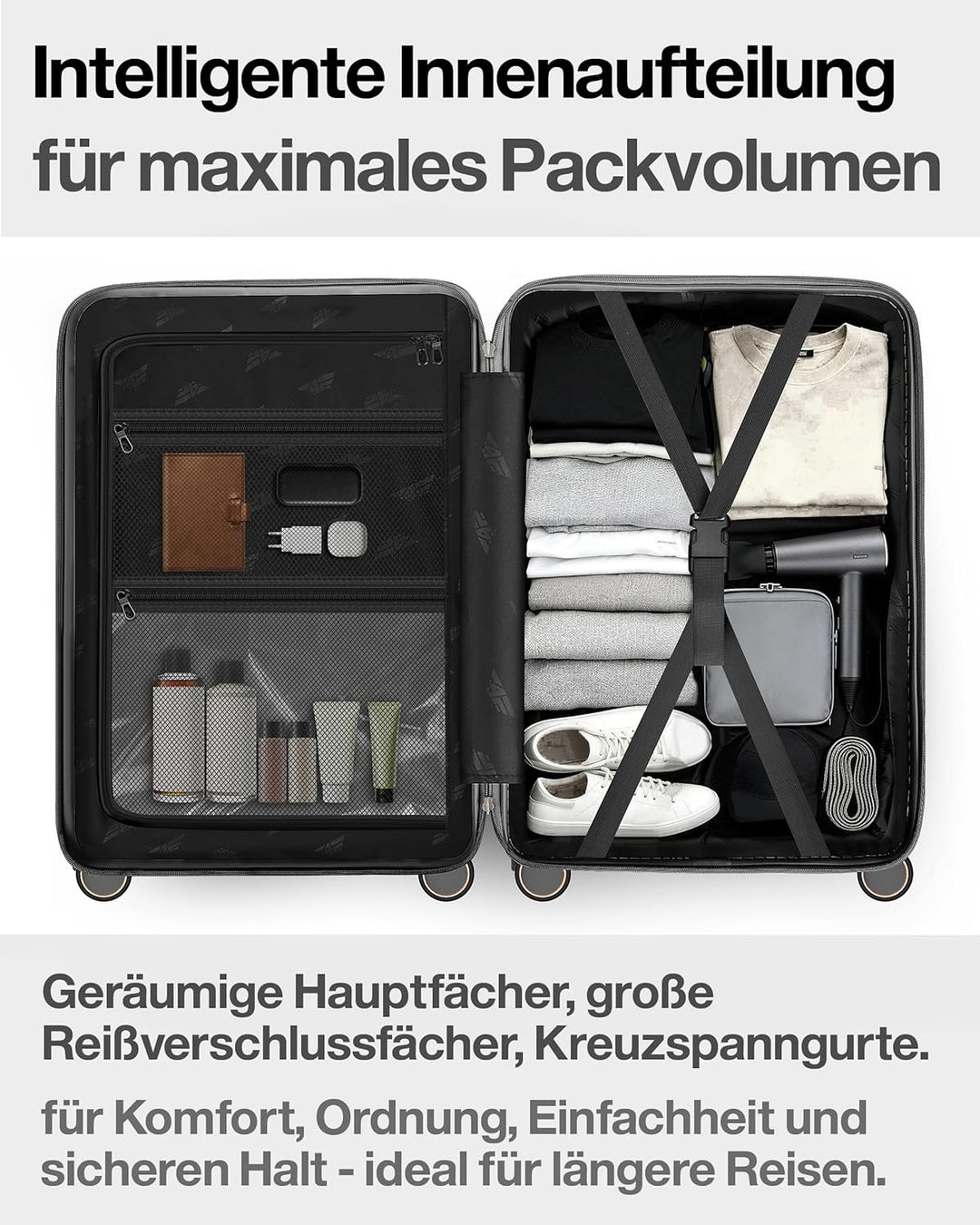 Leichter Premium Hartschalen-Reisekoffer XL - Gross 76 cm (103L) – Grosser Trolley Koffer mit TSA-Sc