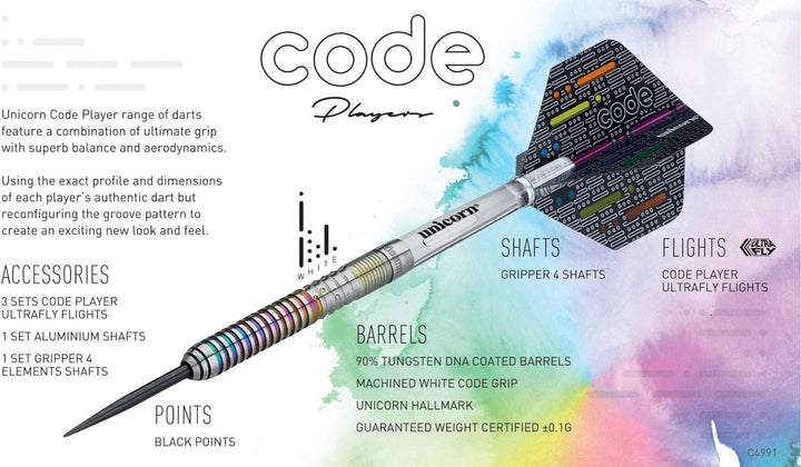 Unicorn Ian White Code 90% Wolfram Dartpfeil mit Stahlspitze 21Gr., 21Gr.