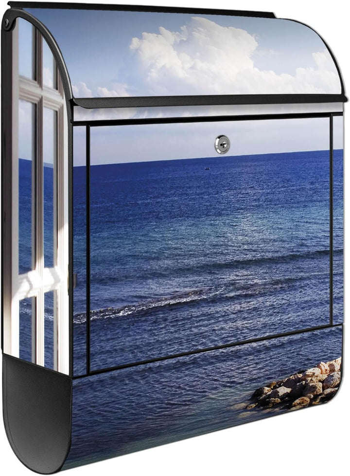 banjado Design Briefkasten Motiv Fensterpanorama 38,5x46,5x13cm & 2 Schlüssel - Briefkasten Stahl sc