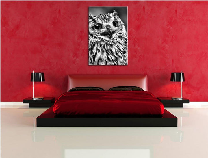 Pixxprint Monocrome, sehr müde Waldeule, Format: 100x70 auf Leinwand, 100x70