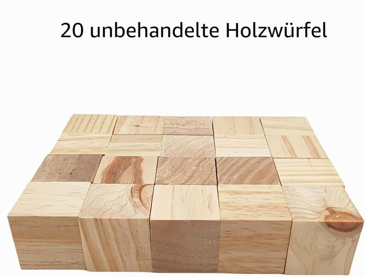 Anktily 20 Stück Kiefernholz Würfel, 5 cm, unlackiert, quadratisch, für Handwerk, Schnitzen, Puzzle,