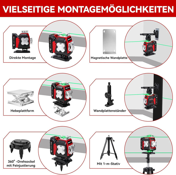 ONEVAN 21V Kreuzlinienlaser mit Stativ, 4D 16 Kreuzlaser,Selbstnivellierend | 20 m Fernbedienung, ve
