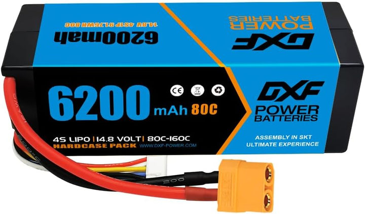 DXF Lipo 4S Akku XT90 14,8 V 80 C 6200 mAh starrer Akku mit XT90-Stecker für RC Fahrzeuge 1/8 und 1/
