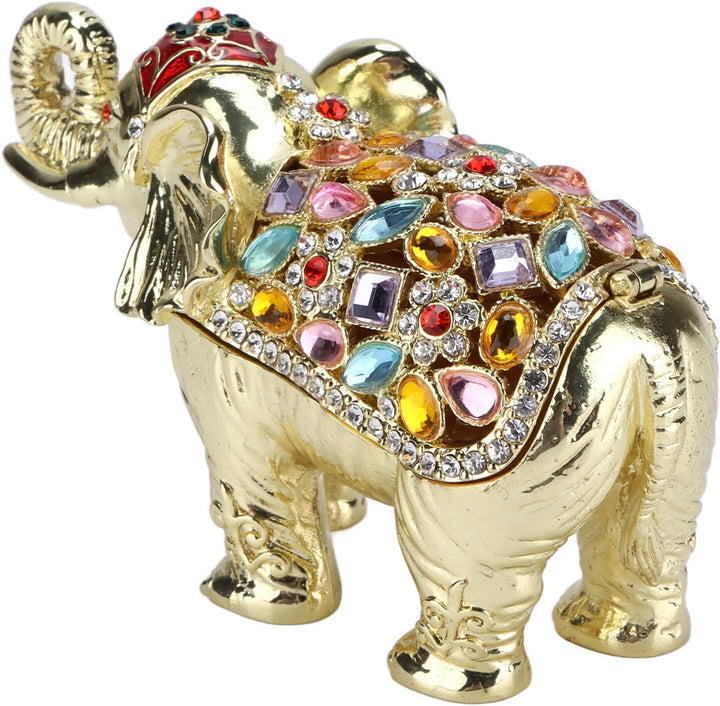 Handbemalte Emaille-Schmuckschatulle „Glücklicher Elefant“, mit Strasssteinen aufklappbare Schmucksc