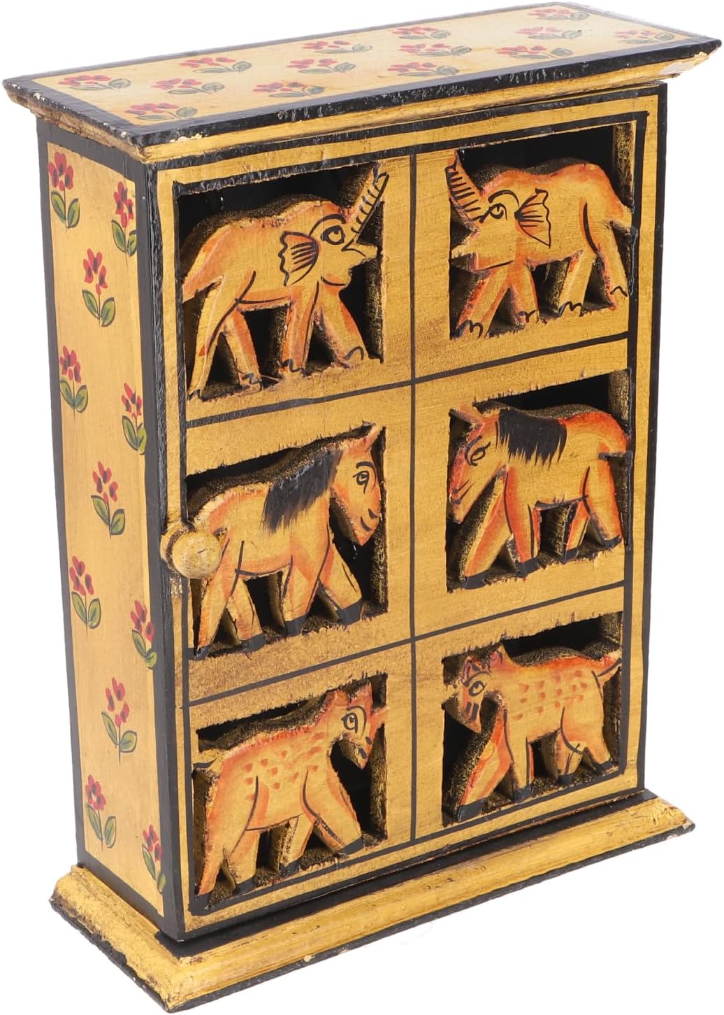 GURU SHOP Schlüsselkasten, Bemalte Schlüssel Ablage Box mit Tür - Muster 1, Mehrfarbig, 30x23x9 cm,