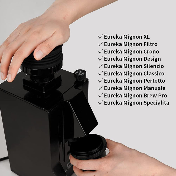 Eureka Mignon Mahlwerk Einzeldosis Trichter Advanced Add-On mit Silikonbalg mit Mental Deckel schwar