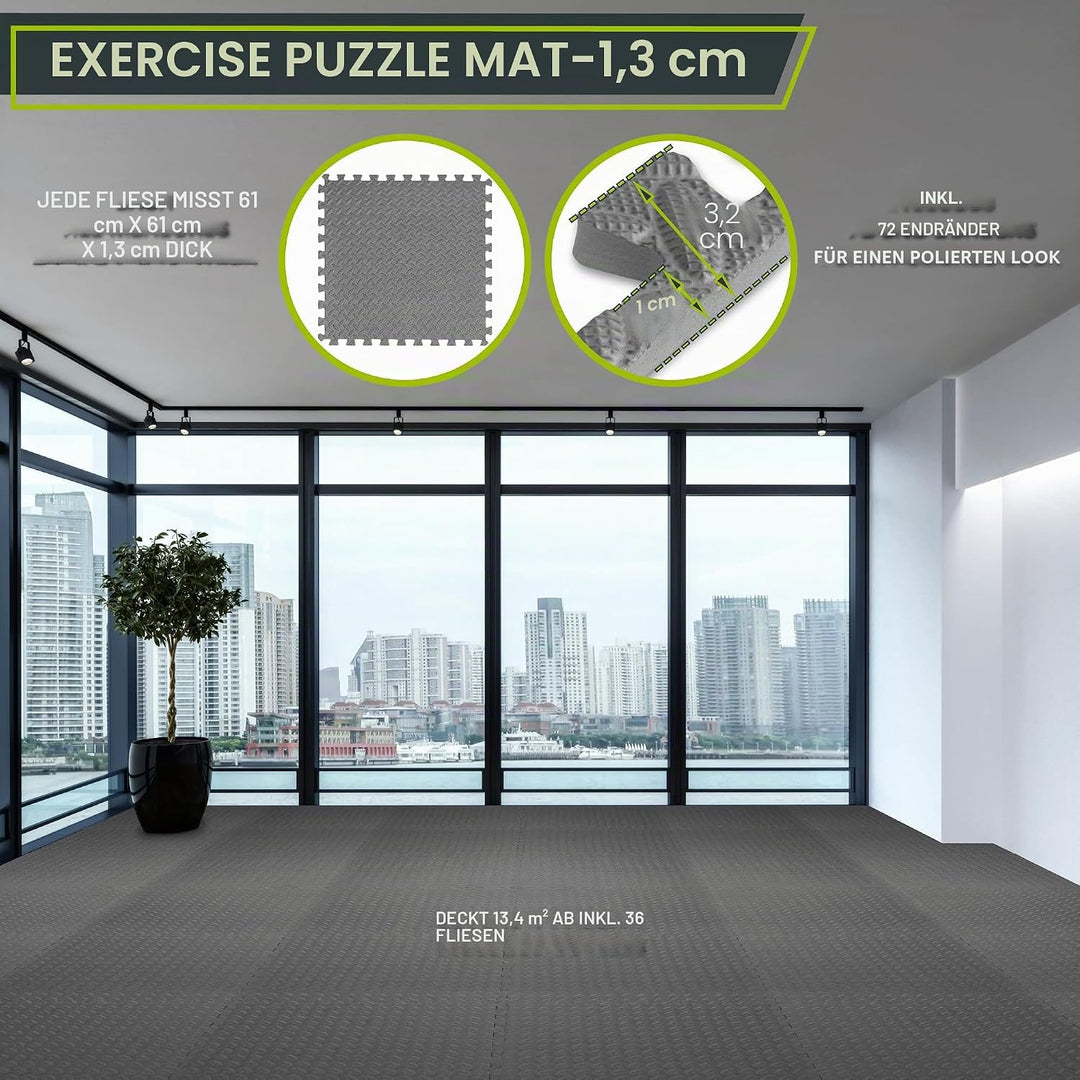 ProsourceFit Puzzlematte 1,2 cm dick – 13,4 m² - 36 Ineinandergreifende EVA Bodenschutzmatten – Bode