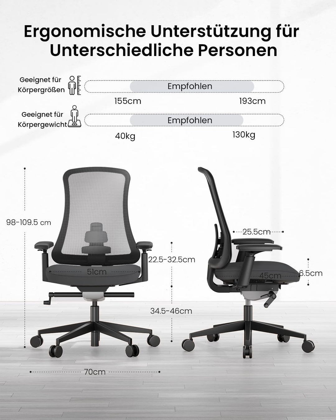 ProtoArc Ergonomischer Bürostuhl - Nylon Atmungsaktives Mesh Bürostuhl, Lendenwirbelstütze, Verstell