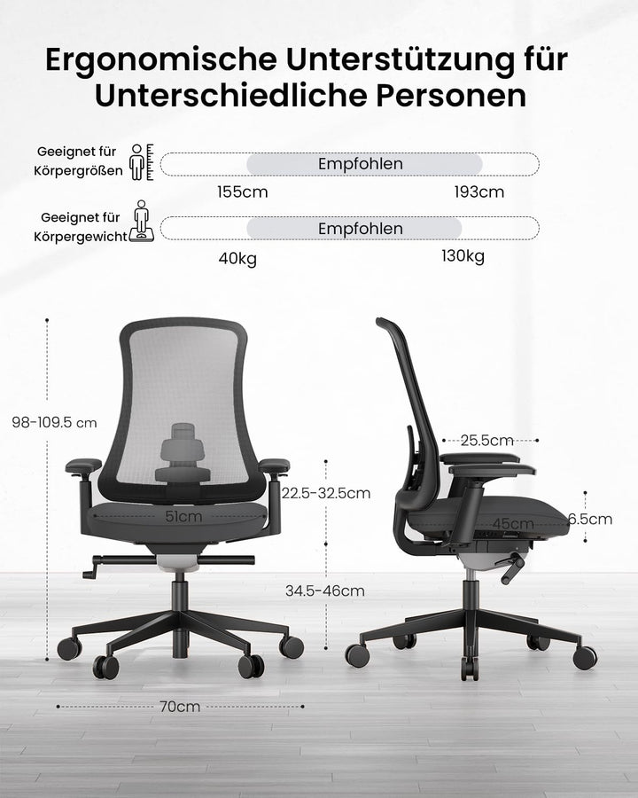 ProtoArc Ergonomischer Bürostuhl - Nylon Atmungsaktives Mesh Bürostuhl, Lendenwirbelstütze, Verstell