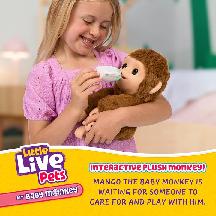 Little Live Pets My Baby Monkey Interaktiver Spielzeugaffe Mango kichert, frisst, nuckelt am Daumen,