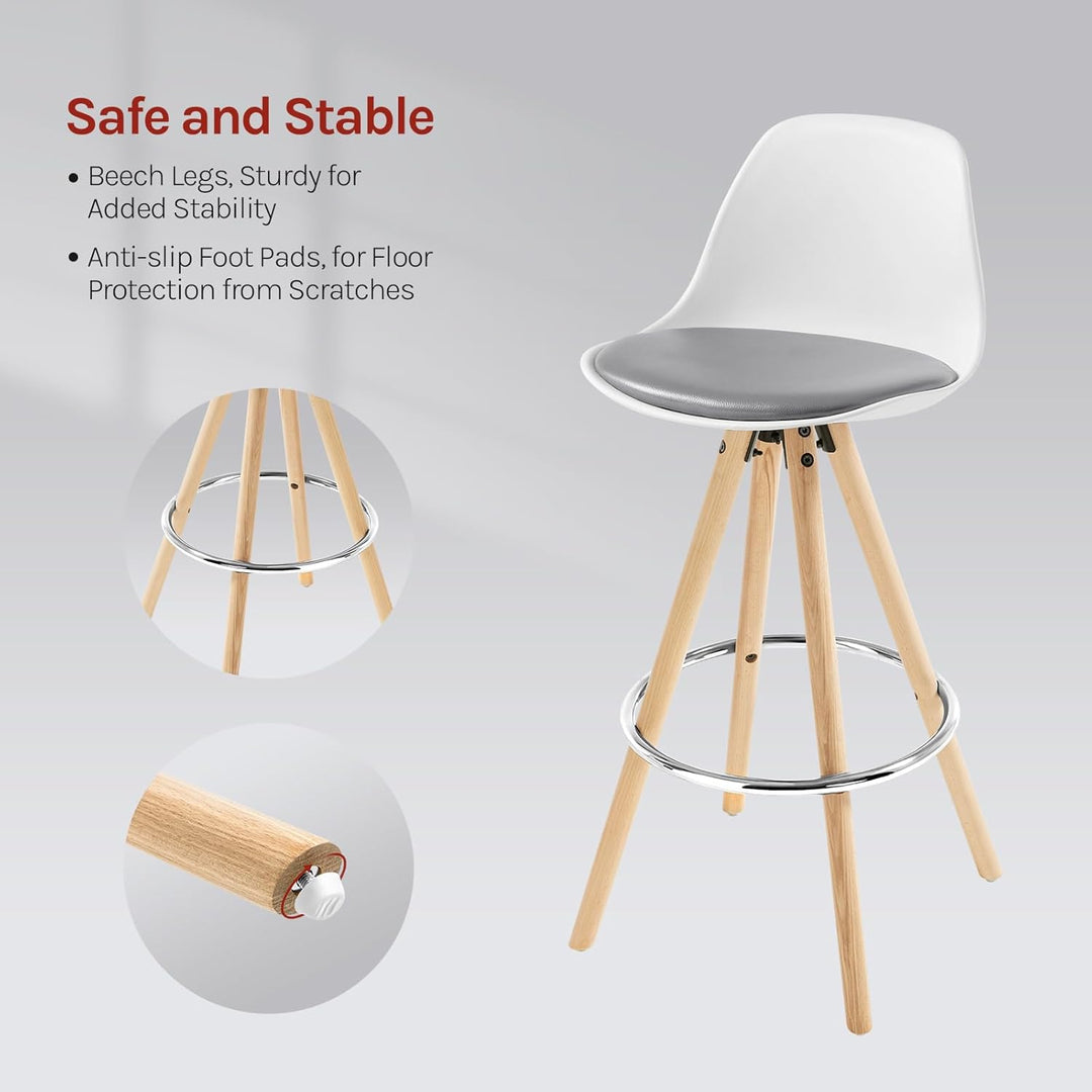 WOLTU® BH45grw-2 2 x Barhocker 2er Set Barstuhl aus Kunstleder Holzgestell mit Lehne + Fussstütze De