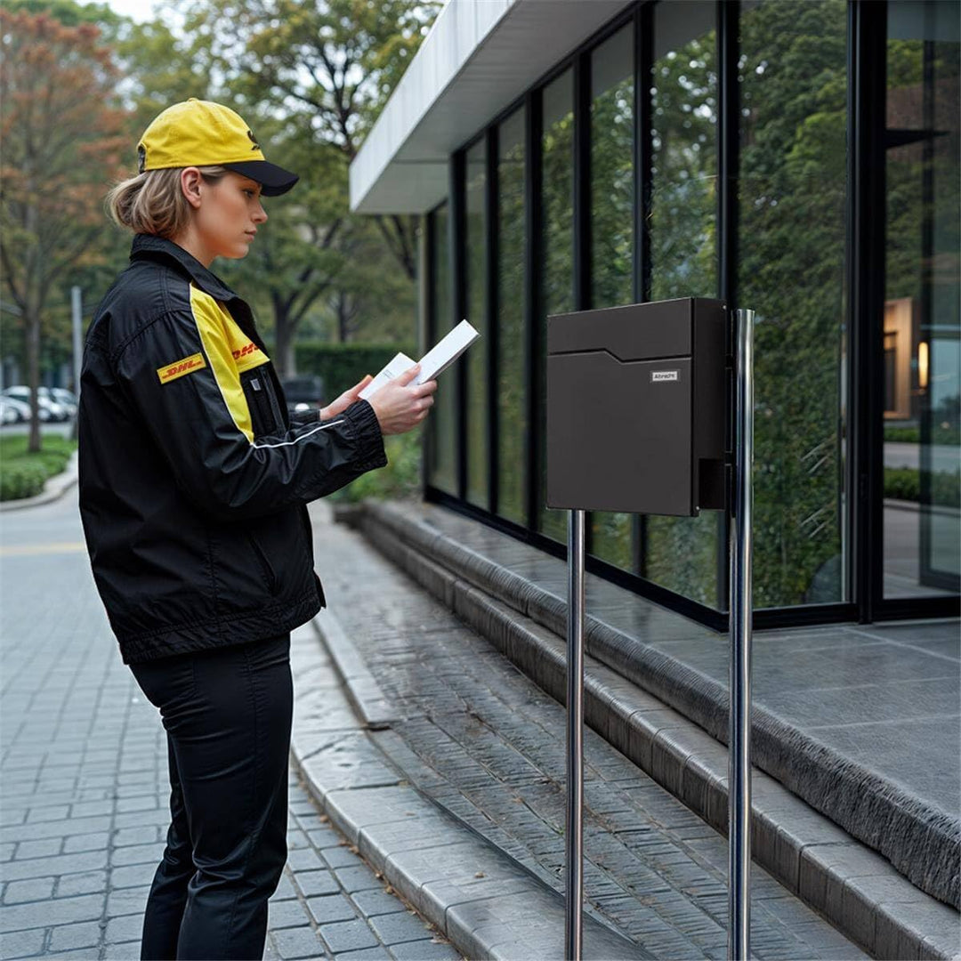 Metzler Standbriefkasten in Eisenglimmer - Pulverbeschichtet & mit Zeitungsfach - Inkl. Edelstahl St